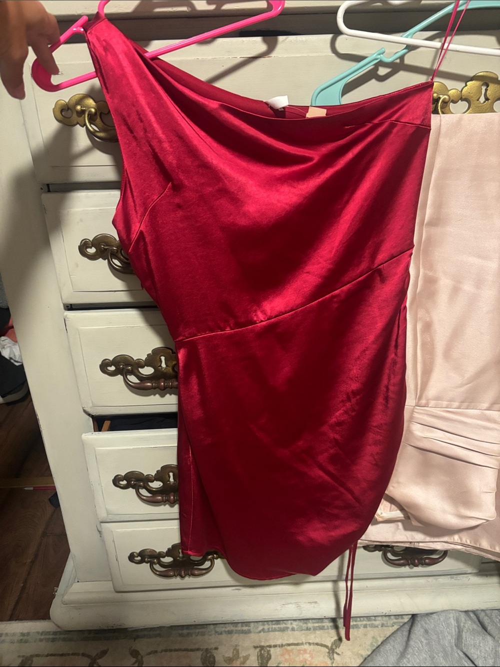 glam One-Shoulder Red Satin Cocktail Dress